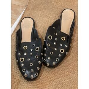Gianni Bini black leather studded grommet mules slides 7M